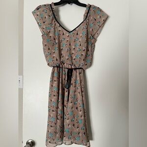 Tan dress with blue and tan flowers